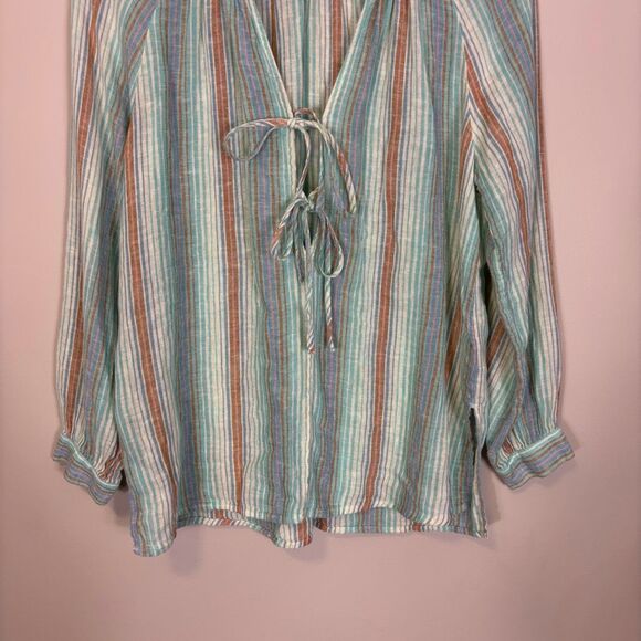 Rails Green with Orange, Pink, and Blue Striped Long Sleeve Blouse Top XS - Picture 4 of 6